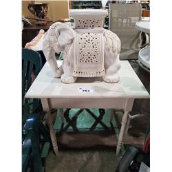 SMALL WHITE WOOD TABLE & ELEPHANT PLANT STAND