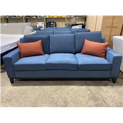 NEW BLUE SOFA WITH 2 ORANGE DECORATIVE PILLOWS