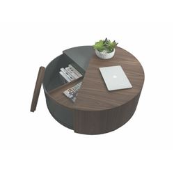 NEW IN BOX WALNUT+GREY VERDANT COFFEE TABLE RETAIL $1685 41" DIA 15"H