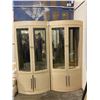 Image 1 : 2 PIECE GLASS FRONT CABINET DISPLAY UNITS WITH BUILT IN LIGHTS (ONE DAMAGED GLASS)