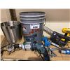 Image 2 : ASSORTED TOOLS INCLUDING: DEWALT POWER TOOLS, DEWALT BATTERIES + CHARGER, MILWAUKEE DRILL, BUCKETS,