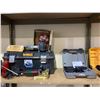 Image 1 : ASSORTED TOOLS INCLUDING PLS LASER LEVEL, DEWALT TOOL BOX, LAMELO 10, MICRO QUADRIGAGE, & MORE