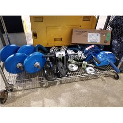 ASSORTED FITNESS EQUIPMENT SUCH AS: DUMBBELLS + WEIGHTS, SHAKE-WEIGHT, AB ROLLERS, & MORE