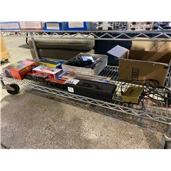 ASSORTED MODEL TRAIN TOYS AND RELATED ACCESSORIES SUCH AS A RAILPOWER 1300 MODEL TRAIN POWER PACK,