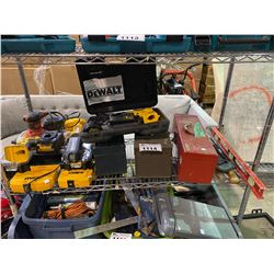 ASSORTED DEWALT POWER TOOLS, DEWALT BITS, TOOL BOXES, & MORE