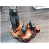 Image 2 : 203 - Cedar burl with three carved wood bears painted -Signed Paul Bourbeau Carving