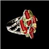 Image 2 : Natural Hand Made 12x5mm Red Coral Emerald Peridot Ring