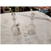 Image 1 : PAIR HEAVILY ETCHED VICTORIAN DECANTERS W/ ORIGINAL ETCHED STOPPERS AND ETCHED WINE GLASS