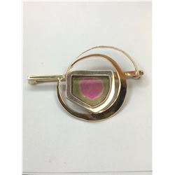 10K Yellow Gold Watermelon Tourmaline Brooch