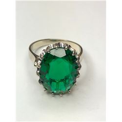 14K White Gold Synthetic Emerald Ring