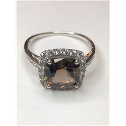 10K White Gold Smoky Quartz and Cubiz Zirconia Ring