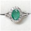 Image 1 : 10K White Gold Emerald(1.2ct) Diamond(0.42Ct,I1-I3,F-G) Ring (~Size 6) (~weight 3.35g), Made in Cana