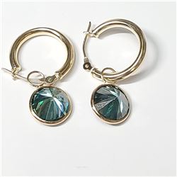 14K Yellow Gold Moissanites(4.9ct) Moderate Greenish Blue Earrings (~weight 1.86g), Made in Canada, 