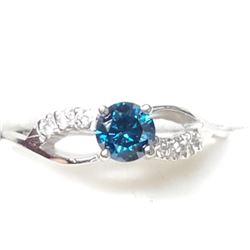 10K White Gold Blue Diamond(0.45Ct,I2) Diamond(0.06ct) Treated Diamond Ring (~Size 6) (~weight 1.67g
