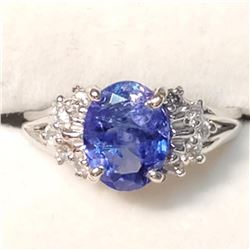 10K White Gold Tanzanite(2.1ct) Diamond(0.2ct) Ring (~Size 6) (~weight 3.3g), Made in Canada, Apprai