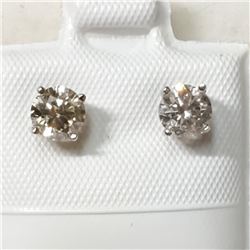 14K White Gold Diamond(0.9Ct,Light Brown,I1-I2) Earrings (~weight 0.79g), Made in Canada, Appraised 