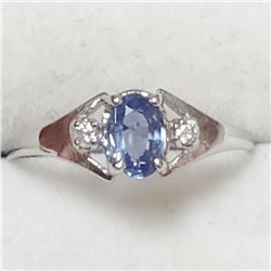 10K White Gold Sapphire(0.55ct) Diamond(0.04ct) Ring (~Size 6) (~weight 1.22g), Made in Canada, Appr