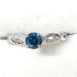 10K White Gold Blue Diamond(0.52Ct,I1) Diamond(0.15ct) Treated Diamond Ring (~Size 6.5) (~weight 2.4