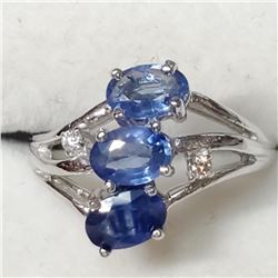 10K White Gold Sapphire(1.65ct) Diamond(0.02ct) Ring (~Size 7) (~weight 2.64g), Made in Canada, Appr