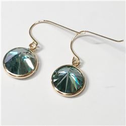 14K Yellow Gold Moissanites(3.7ct) Moderate Greenish Blue Earrings (~weight 1.08g), Made in Canada, 