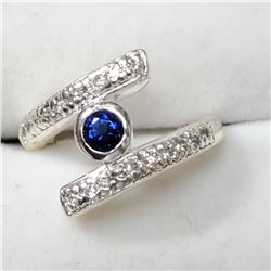 Silver Cubic Zirconia Sapphire Ring (~Size 7), Suggested Retail Value $200