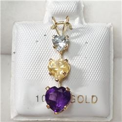 10K Yellow Gold Blue Topaz,Citrine, Amethyst Pendant, Suggested Retail Value $300