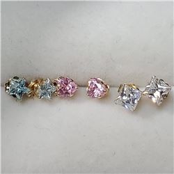 9K Yellow Gold White,Blue,Pink Cz 3Earring Studs Set, Suggested Retail Value $200