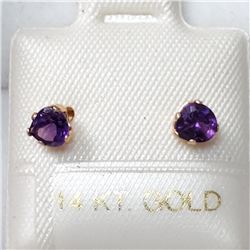 14K Yellow Gold Amethyst Heart Shaped Earrings, Made in Canada, Suggested Retail Value $150