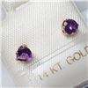 Image 2 : 14K Yellow Gold Amethyst Heart Shaped Earrings, Made in Canada, Suggested Retail Value $150