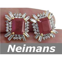 Vintage 11.25 ct Certified Ruby & Diamond Earrings 14kt