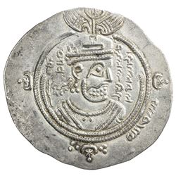 ARAB-SASANIAN: Mu'awiya, 661-680, AR drachm (4.13g), DA (Darabjird), year 43 (frozen). EF