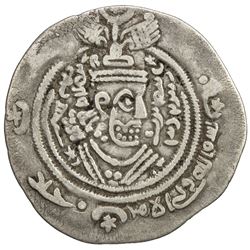 ARAB-SASANIAN: 'Atiya b. al-Aswad, fl. 689-696, AR drachm (3.64g), KLMAN-GY (Jiroft), AH75. F-VF