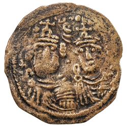 ARAB-SASANIAN: Anonymous, ca. 690-720, AE pashiz (1.26g), Gyanbud (Qasr-i Abu Nasr). VF
