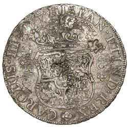 CHOPMARKED COINS: PERU: Carlos III, 1759-1788, AR 8 reales, Lima, 1762. VF