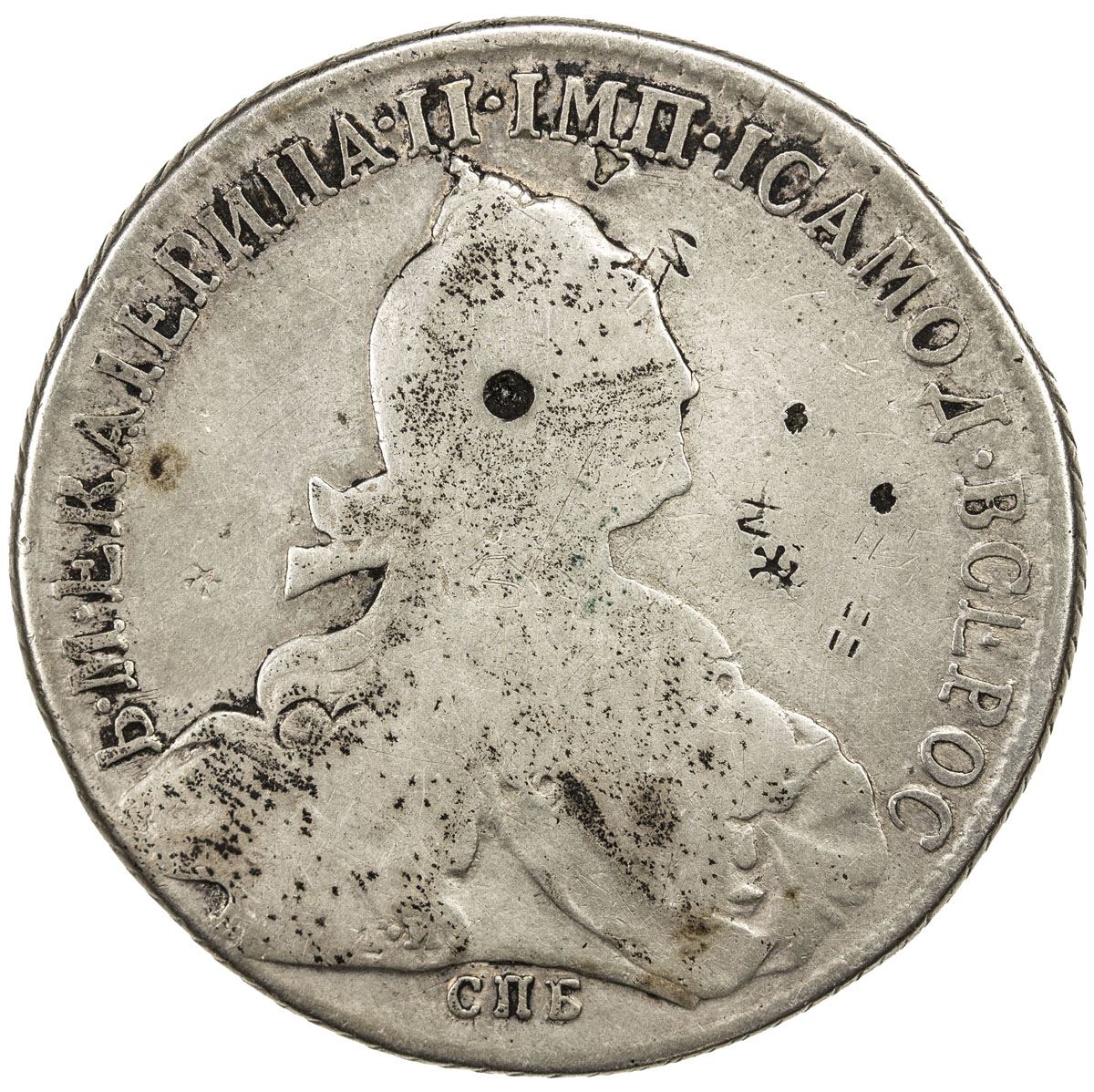CHOPMARKED COINS: RUSSIAN EMPIRE: Catherine II, 1762-1796, AR rouble ...
