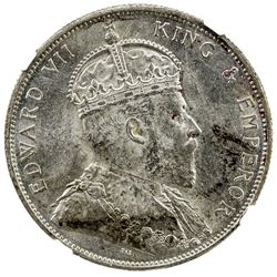 HONG KONG: Edward VII, 1901-1910, AR 50 cents, 1905. NGC UNC