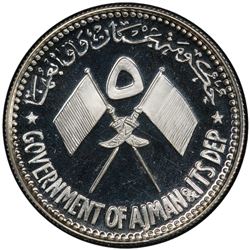 AJMAN: Rashid Bin Humaid al-Nuaimi, 1928-1981, AR 5 riyals, ND (1970). PCGS PF64