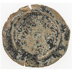 ARAB-SASANIAN: Anonymous, ca. 695-720, AE pashiz (0.86g), Bishapur, ND. F-VF