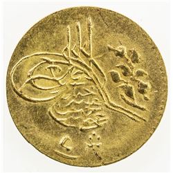 EGYPT: Abdul Hamid II, 1876-1909, AV 5 qirsh, Misr, AH1293 year 5. UNC