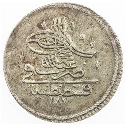TURKEY: Abdul Hamid I, 1774-1789, AR piastre (19.80g), Kostantiniye, AH1187 year 1. EF-AU