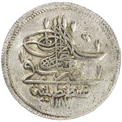 TURKEY: Abdul Hamid I, 1774-1789, AR piastre (19.03g), Kostantiniye, AH1187 year 1. VF-EF