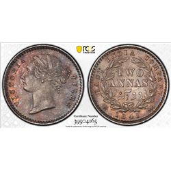 BRITISH INDIA: Victoria, Queen, 1837-1876, AR 2 annas, 1841(m). PCGS MS65