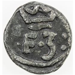 TRANQUEBAR: Frederik III, 1648-1670, lead kas (2.50g), "76". VF-EF