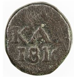 TRANQUEBAR: Frederik VI, 1808-1839, AE 10 kas (6.22g), 1816. F