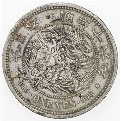 CHOPMARKED COINS: JAPAN: Meiji, 1868-1912, AR yen, year 16 (1883). VF