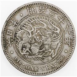 CHOPMARKED COINS: JAPAN: Meiji, 1868-1912, AR yen, year 22 (1889). VF