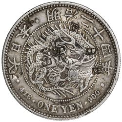 CHOPMARKED COINS: JAPAN: Meiji, 1868-1912, AR yen, year 24 (1891). EF