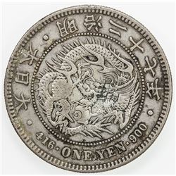 CHOPMARKED COINS: JAPAN: Meiji, 1868-1912, AR yen, year 27 (1894). VF