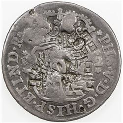 CHOPMARKED COINS: MEXICO: Felipe V, 1700-1746, AR 2 reales, 1743-Mo. F