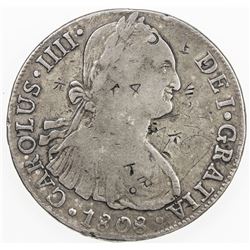 CHOPMARKED COINS: PERU: Carlos IV, 1788-1808, AR 8 reales, Lima, 1808. F